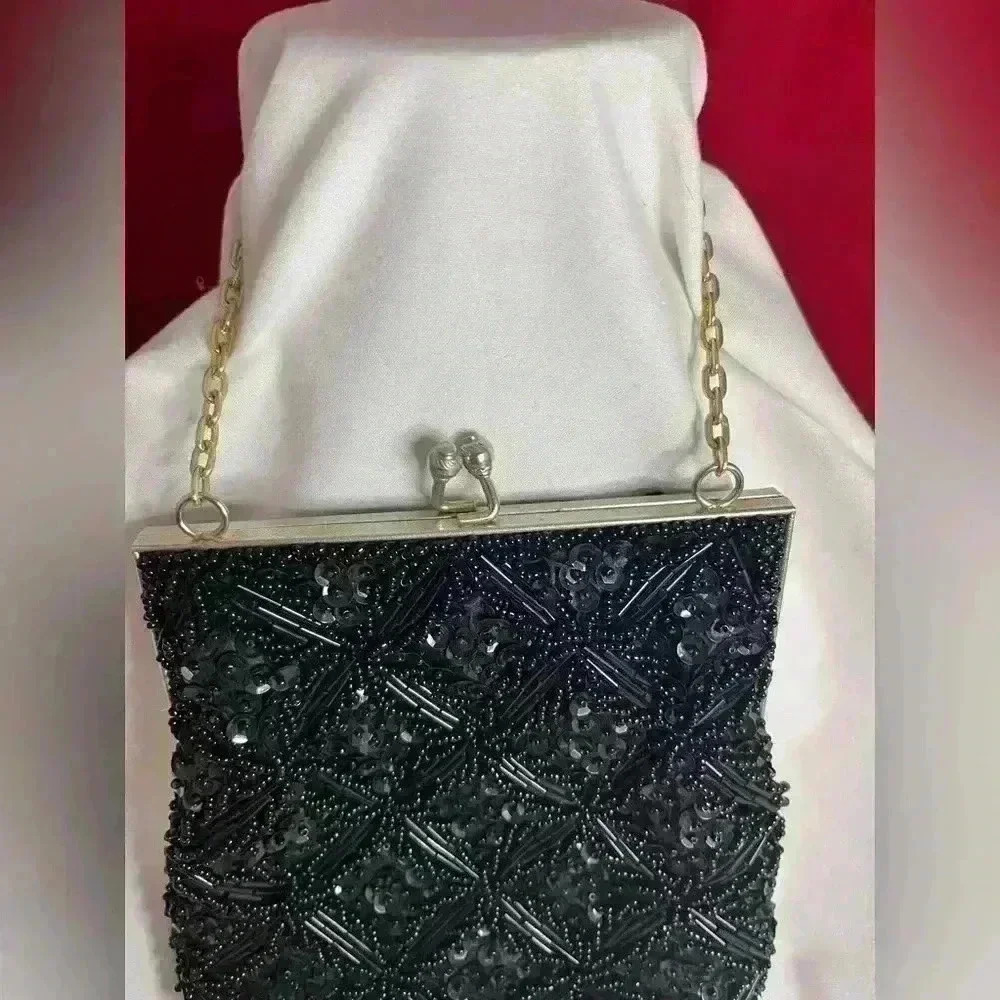 Vintage black beaded purse - Picture 3 of 3